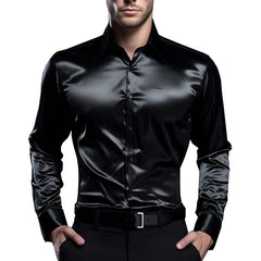 Men's Satin Luxury Dress Shirts Fashion Silk Smooth Male Tuxedo Shirt Solid Wedding Party Prom Casual Shirt Business Office - SHOWLU FASHION STORE