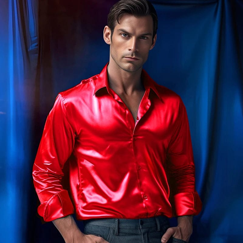 Men's Satin Luxury Dress Shirts Fashion Silk Smooth Male Tuxedo Shirt Solid Wedding Party Prom Casual Shirt Business Office - SHOWLU FASHION STORE