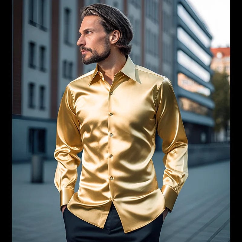 Men's Satin Luxury Dress Shirts Fashion Silk Smooth Male Tuxedo Shirt Solid Wedding Party Prom Casual Shirt Business Office - SHOWLU FASHION STORE