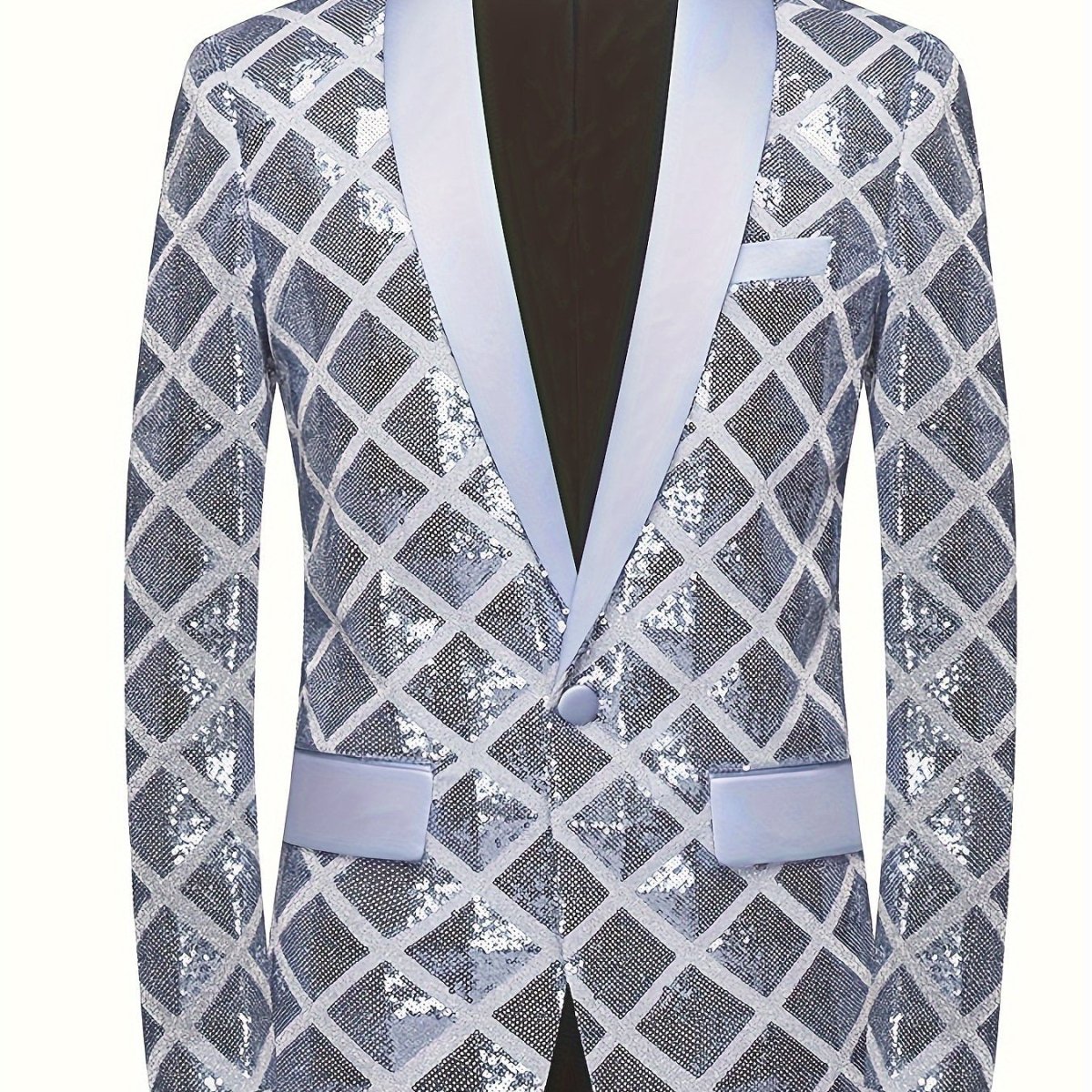 Men's Sequin Geometric Pattern Suit Jacket - One Button Blazer with Shawl Collar, Long Sleeves, and Pockets for Wedding and Banquet, Evening Wear|Elegant Suit|Polyester Fiber Jacket - SHOWLU FASHION STORE