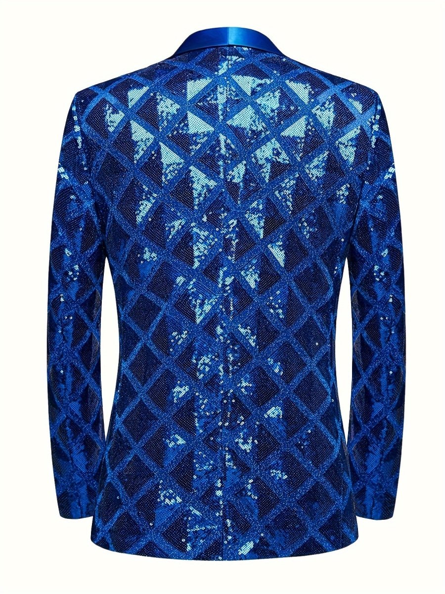 Men's Sequin Geometric Pattern Suit Jacket - One Button Blazer with Shawl Collar, Long Sleeves, and Pockets for Wedding and Banquet, Evening Wear|Elegant Suit|Polyester Fiber Jacket - SHOWLU FASHION STORE