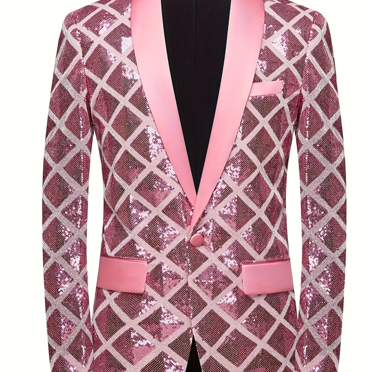 Men's Sequin Geometric Pattern Suit Jacket - One Button Blazer with Shawl Collar, Long Sleeves, and Pockets for Wedding and Banquet, Evening Wear|Elegant Suit|Polyester Fiber Jacket - SHOWLU FASHION STORE