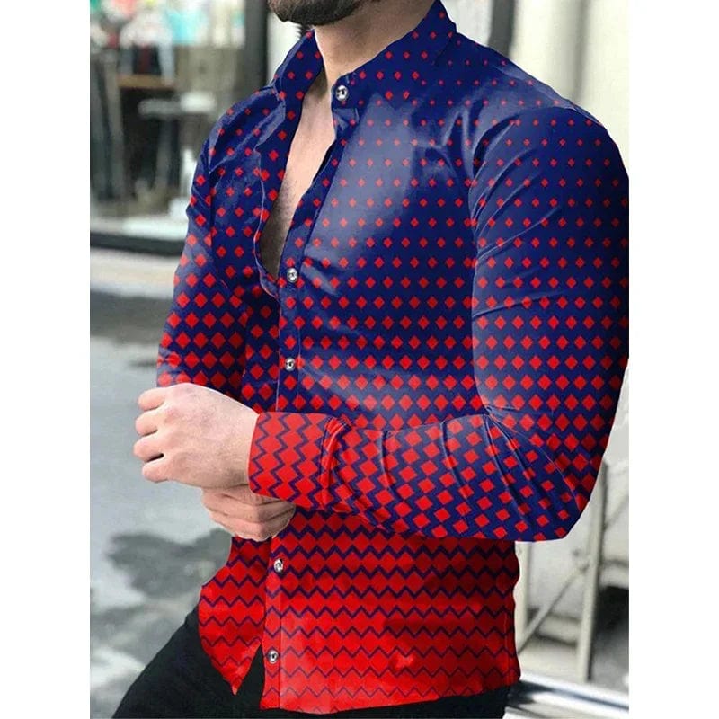 Men's shirt long sleeve gradient lapel buttoned top green black blue purple red daily vacation fashion casual breathable XS - 6XL - SHOWLU FASHION STORE
