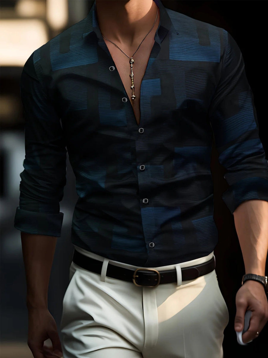 Men's Shirts 3D Print Modern Geometric Long Sleeve shirts Casual Lapel full sleeved Business shirt for Men Oversized clothing - SHOWLU FASHION STORE