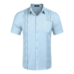 Men's Short Sleeve Linen Shirt Cuban Beach Tops Pocket Guayabera Shirts Social dress shirt Solid Shirts Flower Holiday - SHOWLU FASHION STORE