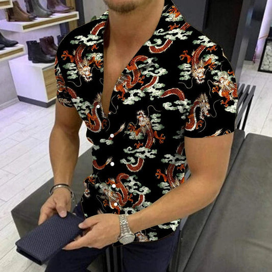 Men's Short Sleeve Print Social Shirts Streetwear Men Clothing Tops Summer Vintage Style Party Prom Men Fashion Oversized Shirts - SHOWLU FASHION STORE