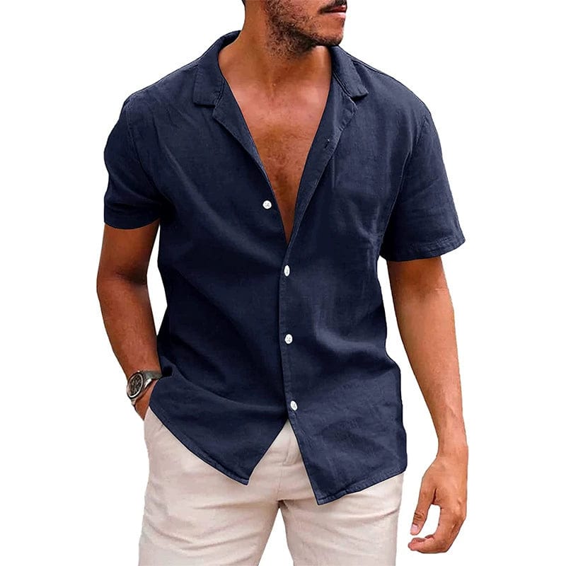 Men's Short - Sleeve Shirt European and American Style Men's Clothing Solid Color Short Sleeve Shirt Button Men's Shirt - SHOWLU FASHION STORE