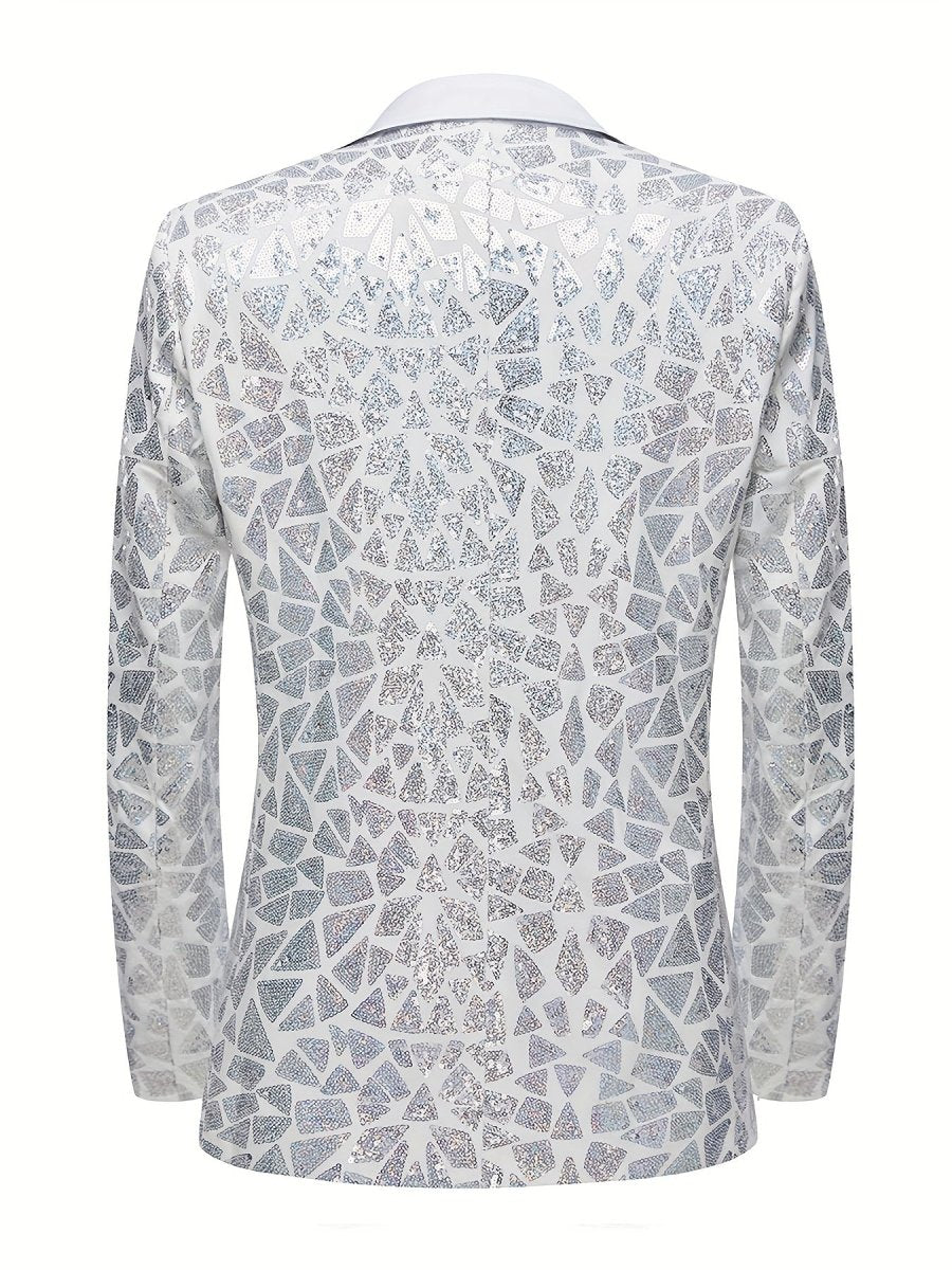 Men's Single - breasted Suit Jacket With Triangle Sequins On The Lapel For Evening Parties, Banquets, And Performances, Featuring A Slim Fit And A Wrinkled Design. - SHOWLU FASHION STORE