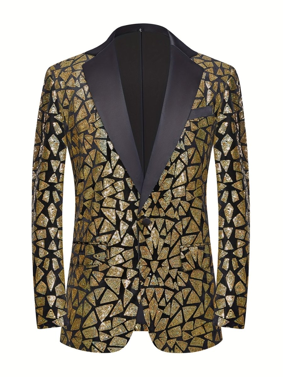 Men's Single - breasted Suit Jacket With Triangle Sequins On The Lapel For Evening Parties, Banquets, And Performances, Featuring A Slim Fit And A Wrinkled Design. - SHOWLU FASHION STORE