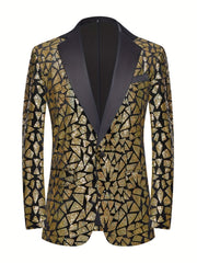 Men's Single - breasted Suit Jacket With Triangle Sequins On The Lapel For Evening Parties, Banquets, And Performances, Featuring A Slim Fit And A Wrinkled Design. - SHOWLU FASHION STORE