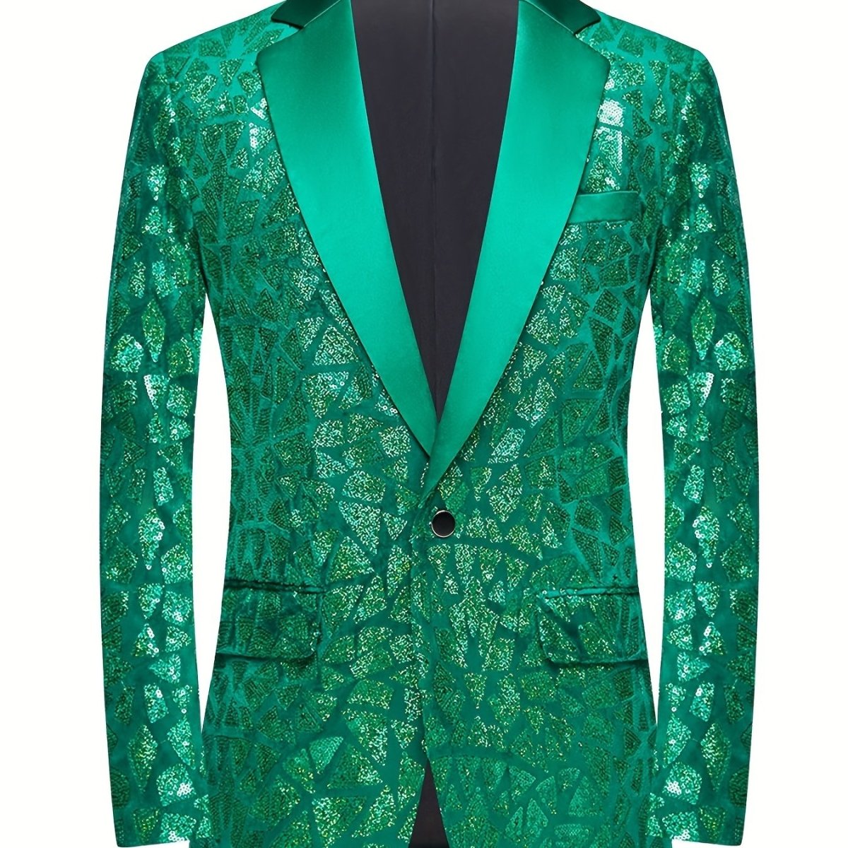 Men's Single - breasted Suit Jacket With Triangle Sequins On The Lapel For Evening Parties, Banquets, And Performances, Featuring A Slim Fit And A Wrinkled Design. - SHOWLU FASHION STORE