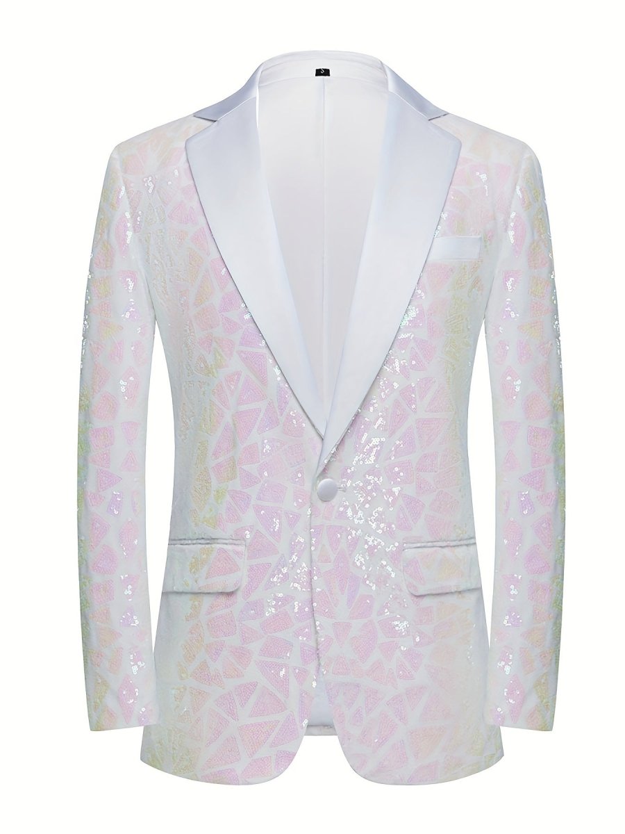 Men's Single - breasted Suit Jacket With Triangle Sequins On The Lapel For Evening Parties, Banquets, And Performances, Featuring A Slim Fit And A Wrinkled Design. - SHOWLU FASHION STORE