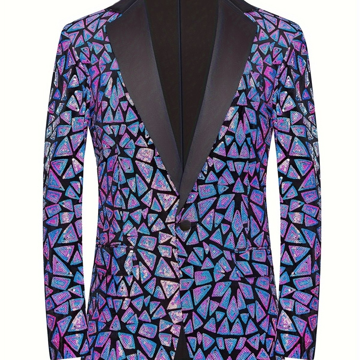 Men's Single - breasted Suit Jacket With Triangle Sequins On The Lapel For Evening Parties, Banquets, And Performances, Featuring A Slim Fit And A Wrinkled Design. - SHOWLU FASHION STORE