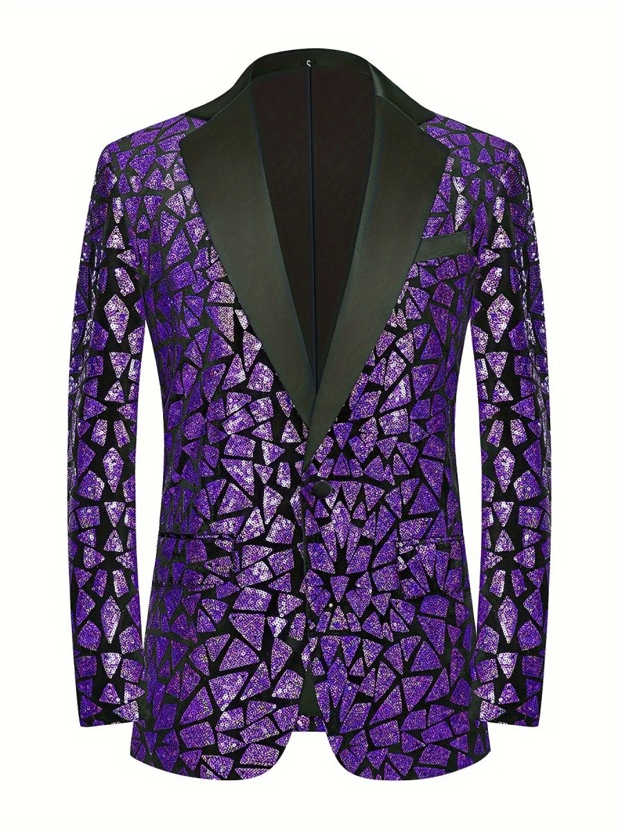 Men's Single - breasted Suit Jacket With Triangle Sequins On The Lapel For Evening Parties, Banquets, And Performances, Featuring A Slim Fit And A Wrinkled Design. - SHOWLU FASHION STORE