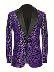 Men's Single - breasted Suit Jacket With Triangle Sequins On The Lapel For Evening Parties, Banquets, And Performances, Featuring A Slim Fit And A Wrinkled Design. - SHOWLU FASHION STORE