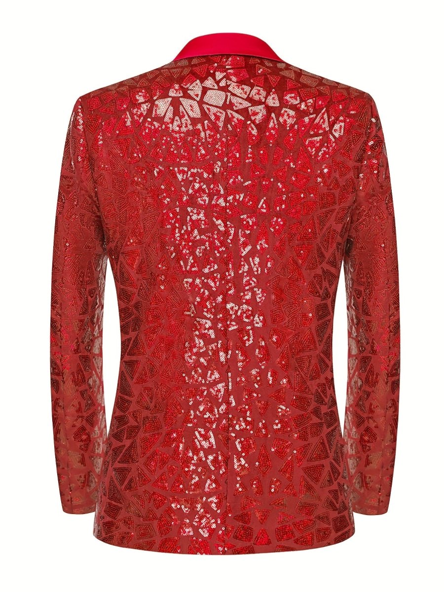 Men's Single - breasted Suit Jacket With Triangle Sequins On The Lapel For Evening Parties, Banquets, And Performances, Featuring A Slim Fit And A Wrinkled Design. - SHOWLU FASHION STORE