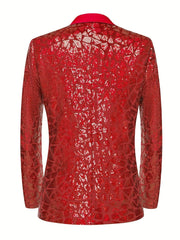 Men's Single - breasted Suit Jacket With Triangle Sequins On The Lapel For Evening Parties, Banquets, And Performances, Featuring A Slim Fit And A Wrinkled Design. - SHOWLU FASHION STORE