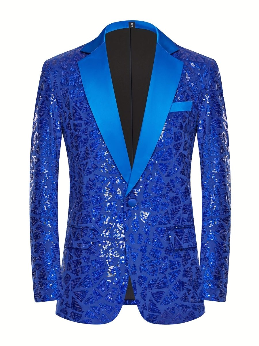 Men's Single - breasted Suit Jacket With Triangle Sequins On The Lapel For Evening Parties, Banquets, And Performances, Featuring A Slim Fit And A Wrinkled Design. - SHOWLU FASHION STORE