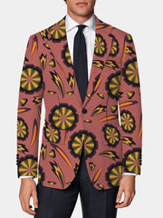 Men'S Skinny Fit Floral Suit Jacket, Polyester Blend with Elastane, Mature Style Lapel Collar, All - Season Versatile, Button Detail, Woven Fabric - Classic Comfort and Elegant Design - SHOWLU FASHION STORE