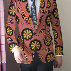 Men'S Skinny Fit Floral Suit Jacket, Polyester Blend with Elastane, Mature Style Lapel Collar, All - Season Versatile, Button Detail, Woven Fabric - Classic Comfort and Elegant Design - SHOWLU FASHION STORE