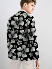 Men'S Skinny Fit Floral Suit Jacket, Polyester Blend with Elastane, Mature Style Lapel Collar, All - Season Versatile, Button Detail, Woven Fabric - Classic Comfort and Elegant Design - SHOWLU FASHION STORE
