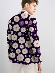 Men'S Skinny Fit Floral Suit Jacket, Polyester Blend with Elastane, Mature Style Lapel Collar, All - Season Versatile, Button Detail, Woven Fabric - Classic Comfort and Elegant Design - SHOWLU FASHION STORE