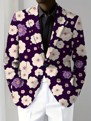 Men'S Skinny Fit Floral Suit Jacket, Polyester Blend with Elastane, Mature Style Lapel Collar, All - Season Versatile, Button Detail, Woven Fabric - Classic Comfort and Elegant Design - SHOWLU FASHION STORE