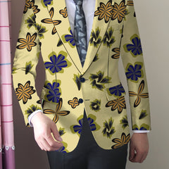 Men'S Skinny Fit Floral Suit Jacket, Polyester Blend with Elastane, Mature Style Lapel Collar, All - Season Versatile, Button Detail, Woven Fabric - Classic Comfort and Elegant Design - SHOWLU FASHION STORE