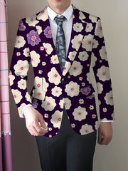 Men'S Skinny Fit Floral Suit Jacket, Polyester Blend with Elastane, Mature Style Lapel Collar, All - Season Versatile, Button Detail, Woven Fabric - Classic Comfort and Elegant Design - SHOWLU FASHION STORE