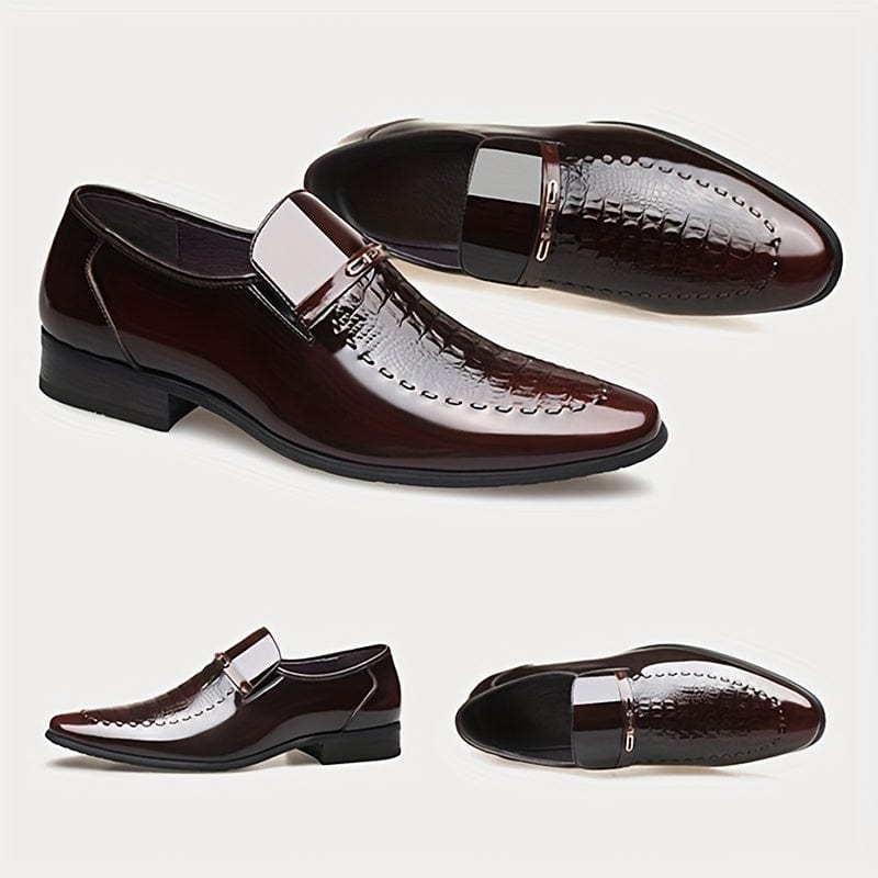 Men's Sleek Crocodile - Embossed Slip - On Dress Shoes - Pointed Toe, Faux Leather with Rubber Sole for Business & Casual Wear - For Men - Suitable for Office, Parties & Meetings - Perfect Gift for Business Professionals - SHOWLU FASHION STORE