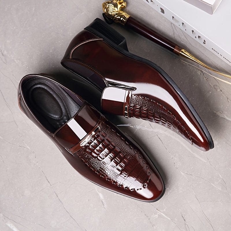 Men's Sleek Crocodile - Embossed Slip - On Dress Shoes - Pointed Toe, Faux Leather with Rubber Sole for Business & Casual Wear - For Men - Suitable for Office, Parties & Meetings - Perfect Gift for Business Professionals - SHOWLU FASHION STORE