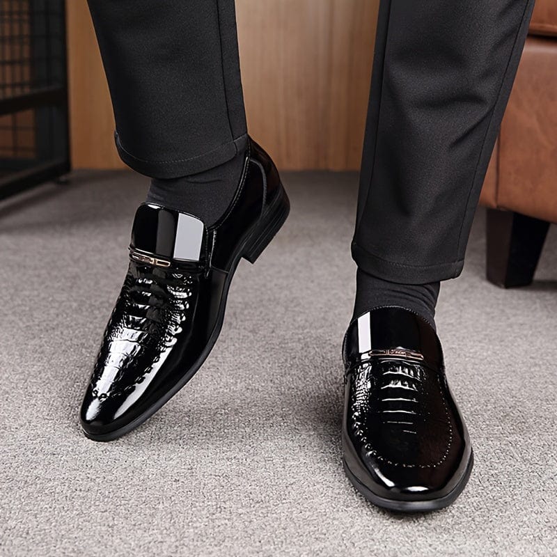 Men's Sleek Crocodile - Embossed Slip - On Dress Shoes - Pointed Toe, Faux Leather with Rubber Sole for Business & Casual Wear - For Men - Suitable for Office, Parties & Meetings - Perfect Gift for Business Professionals - SHOWLU FASHION STORE