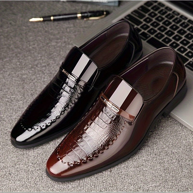 Men's Sleek Crocodile - Embossed Slip - On Dress Shoes - Pointed Toe, Faux Leather with Rubber Sole for Business & Casual Wear - For Men - Suitable for Office, Parties & Meetings - Perfect Gift for Business Professionals - SHOWLU FASHION STORE