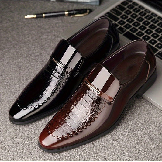 Men's Sleek Crocodile - Embossed Slip - On Dress Shoes - Pointed Toe, Faux Leather with Rubber Sole for Business & Casual Wear - For Men - Suitable for Office, Parties & Meetings - Perfect Gift for Business Professionals - SHOWLU FASHION STORE