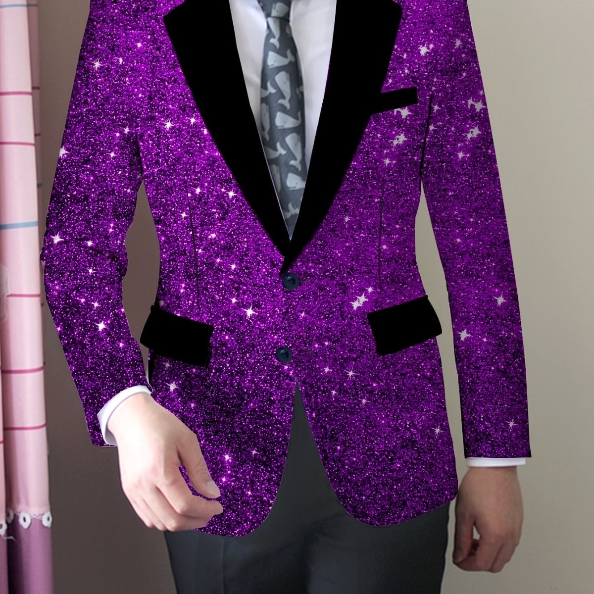 Men's Slim Fit Blazer - American Trendy Style, Casual Suit Jacket with Button Details, Long Sleeve, Non - Transparent, Polyester and Elastane, All Seasons - SHOWLU FASHION STORE