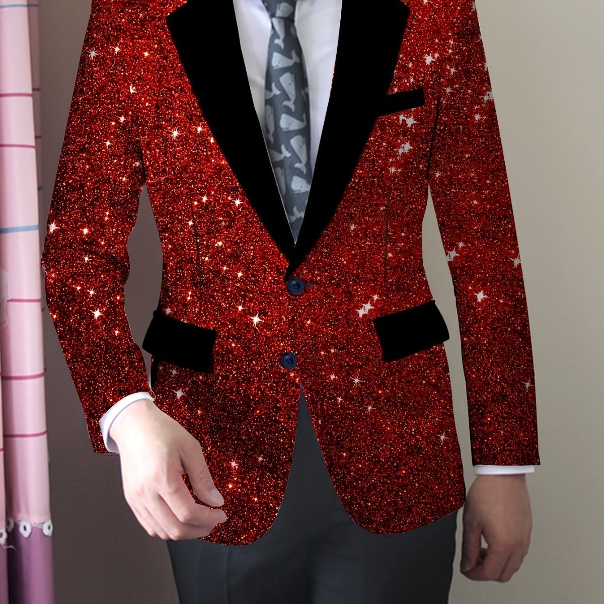 Men's Slim Fit Blazer - American Trendy Style, Casual Suit Jacket with Button Details, Long Sleeve, Non - Transparent, Polyester and Elastane, All Seasons - SHOWLU FASHION STORE