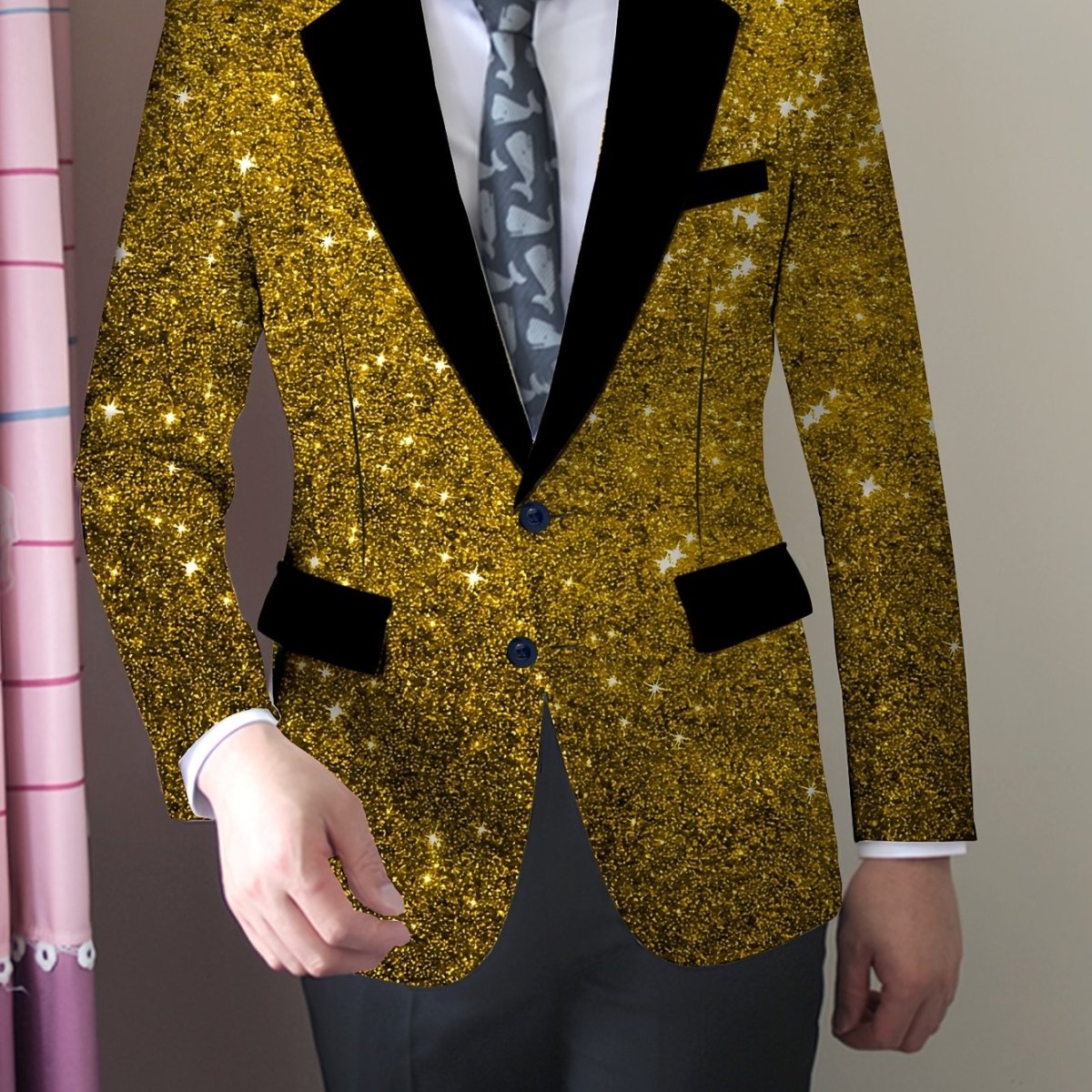 Men's Slim Fit Blazer - American Trendy Style, Casual Suit Jacket with Button Details, Long Sleeve, Non - Transparent, Polyester and Elastane, All Seasons - SHOWLU FASHION STORE