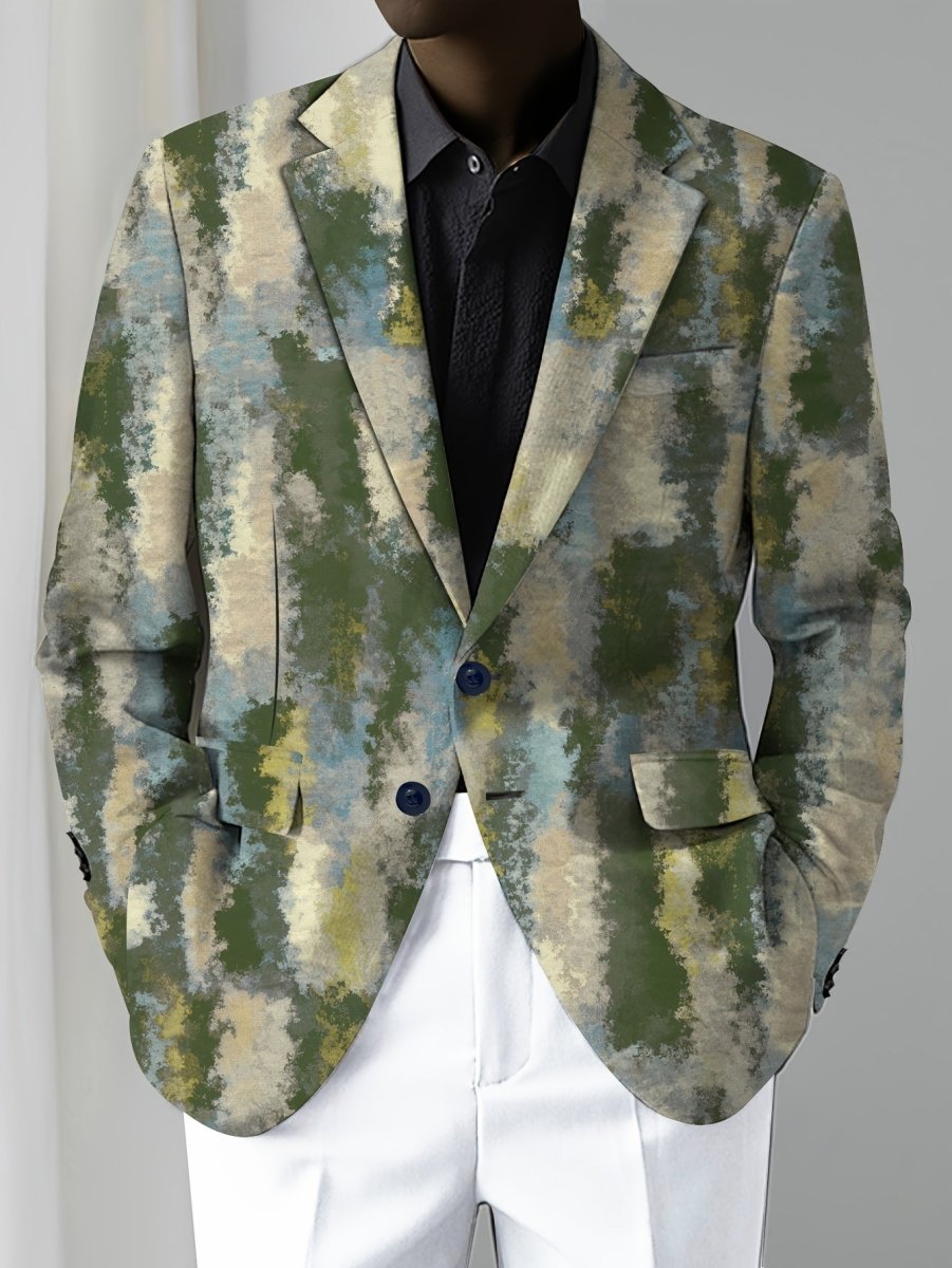 Men's Slim - Fit Casual Blazer - Trendy Printed Polyester & Elastane, Long Sleeve, Button Detail - Perfect for All Seasons - SHOWLU FASHION STORE