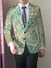 Men's Slim Fit Floral Print Blazer - Stylish Pink & Blue Patterned Jacket with Double - Breasted Buttons, Casual Two - Piece Suit for Business or Formal Occasions, Casual Business Wear | Floral Print Jacket | Glossy Finish - SHOWLU FASHION STORE