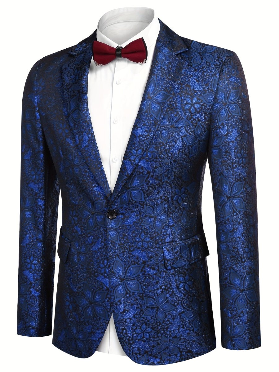 Men's Slim Fit Floral Tuxedo Jacket with Vibrant Blue Paisley Pattern - Long Sleeve Blazer for Weddings, Proms, and Christmas Dinner Parties - SHOWLU FASHION STORE