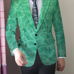 Men's Slim Fit Green Leaf Pattern Blazer - Casual American Style, Polyester & Elastane, Button Detail, All - Season Wear - SHOWLU FASHION STORE