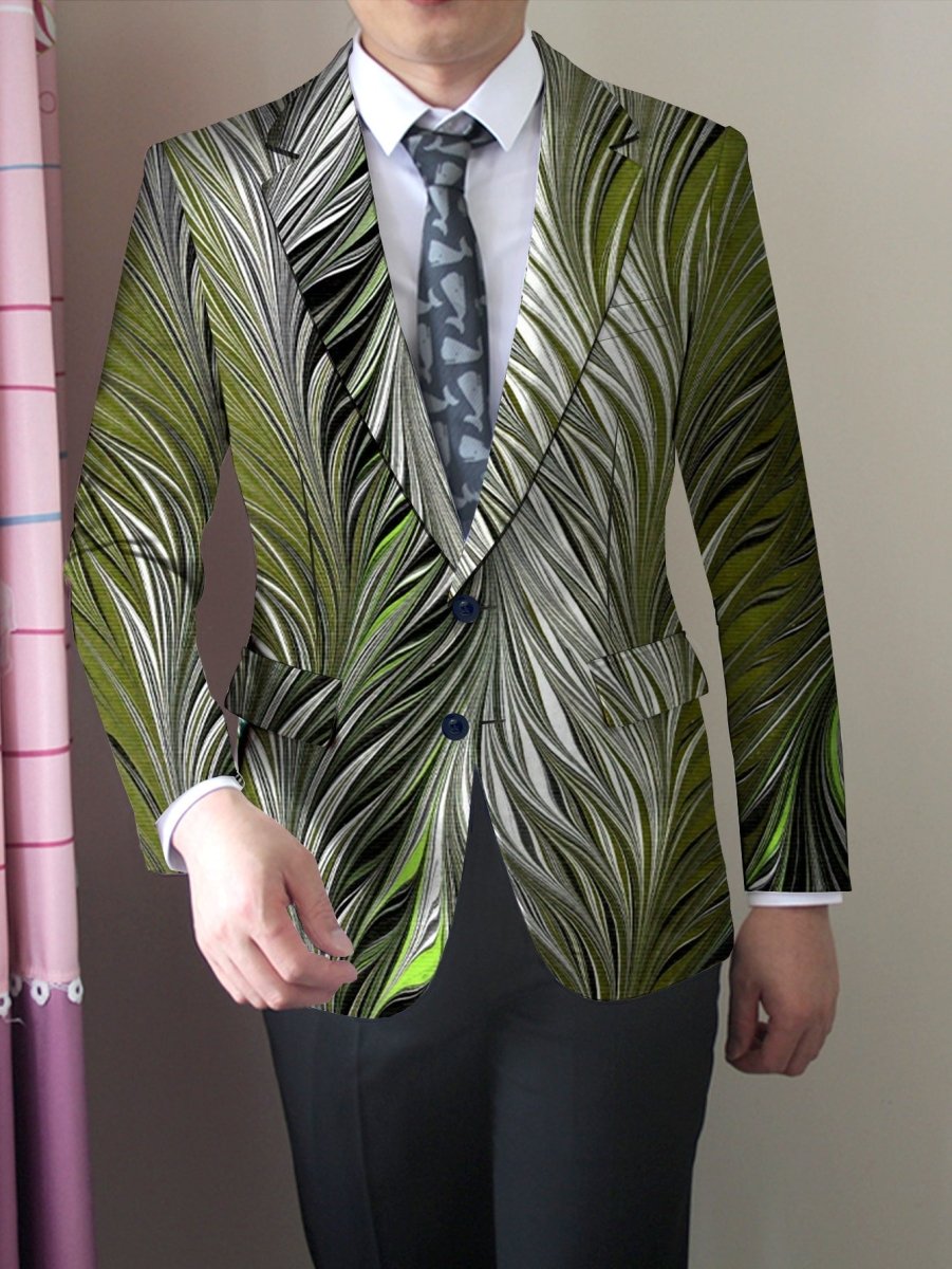 Men's Slim Fit Stylish Printed Blazer - Casual Single Jacket with Vibrant Feather Design, Long Sleeves, and Button Details for Business or Social Events, Social Event Attire | Fitted Suit Jacket | Elastane Fabric - SHOWLU FASHION STORE