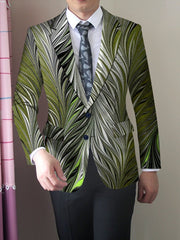 Men's Slim Fit Stylish Printed Blazer - Casual Single Jacket with Vibrant Feather Design, Long Sleeves, and Button Details for Business or Social Events, Social Event Attire | Fitted Suit Jacket | Elastane Fabric - SHOWLU FASHION STORE