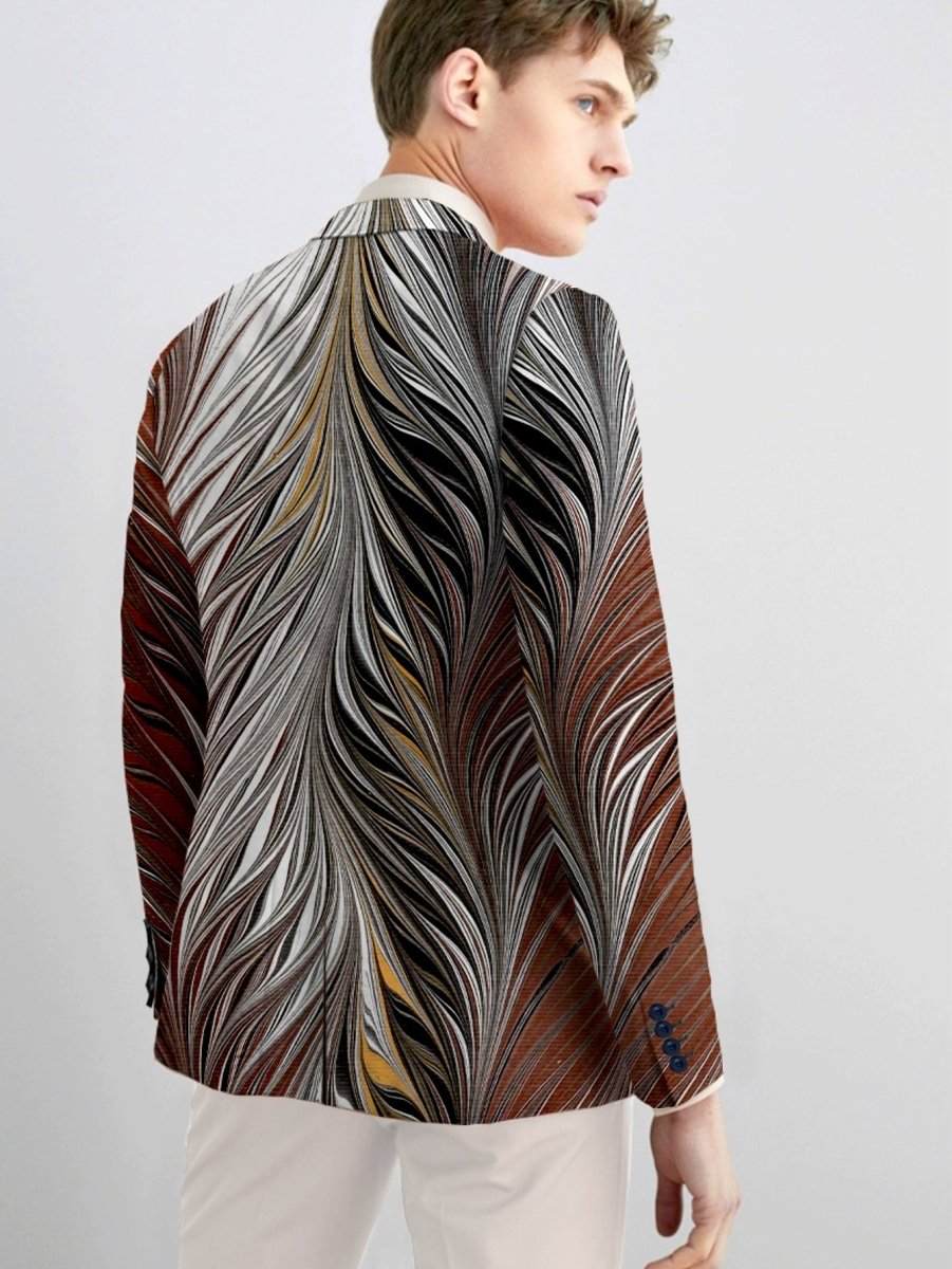 Men's Slim Fit Stylish Printed Blazer - Casual Single Jacket with Vibrant Feather Design, Long Sleeves, and Button Details for Business or Social Events, Social Event Attire | Fitted Suit Jacket | Elastane Fabric - SHOWLU FASHION STORE