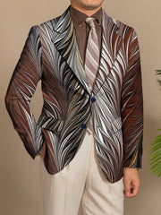 Men's Slim Fit Stylish Printed Blazer - Casual Single Jacket with Vibrant Feather Design, Long Sleeves, and Button Details for Business or Social Events, Social Event Attire | Fitted Suit Jacket | Elastane Fabric - SHOWLU FASHION STORE