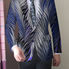 Men's Slim Fit Stylish Printed Blazer - Casual Single Jacket with Vibrant Feather Design, Long Sleeves, and Button Details for Business or Social Events, Social Event Attire | Fitted Suit Jacket | Elastane Fabric - SHOWLU FASHION STORE
