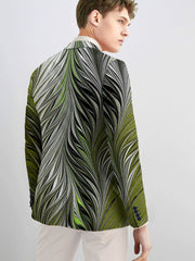 Men's Slim Fit Stylish Printed Blazer - Casual Single Jacket with Vibrant Feather Design, Long Sleeves, and Button Details for Business or Social Events, Social Event Attire | Fitted Suit Jacket | Elastane Fabric - SHOWLU FASHION STORE