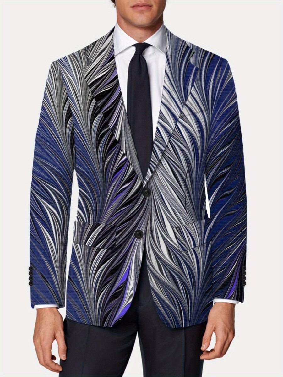 Men's Slim Fit Stylish Printed Blazer - Casual Single Jacket with Vibrant Feather Design, Long Sleeves, and Button Details for Business or Social Events, Social Event Attire | Fitted Suit Jacket | Elastane Fabric - SHOWLU FASHION STORE