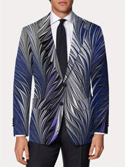 Men's Slim Fit Stylish Printed Blazer - Casual Single Jacket with Vibrant Feather Design, Long Sleeves, and Button Details for Business or Social Events, Social Event Attire | Fitted Suit Jacket | Elastane Fabric - SHOWLU FASHION STORE
