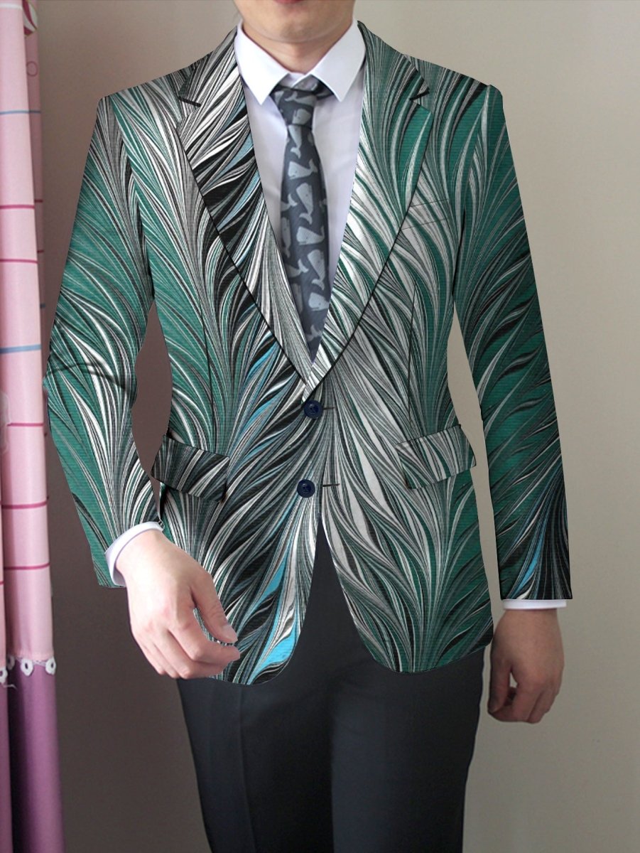 Men's Slim Fit Stylish Printed Blazer - Casual Single Jacket with Vibrant Feather Design, Long Sleeves, and Button Details for Business or Social Events, Social Event Attire | Fitted Suit Jacket | Elastane Fabric - SHOWLU FASHION STORE